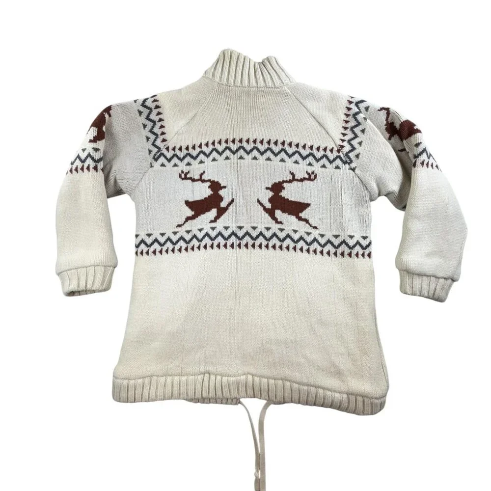 Vintage International Jacket Mens Small Reversible Deer Knit Lined 80s